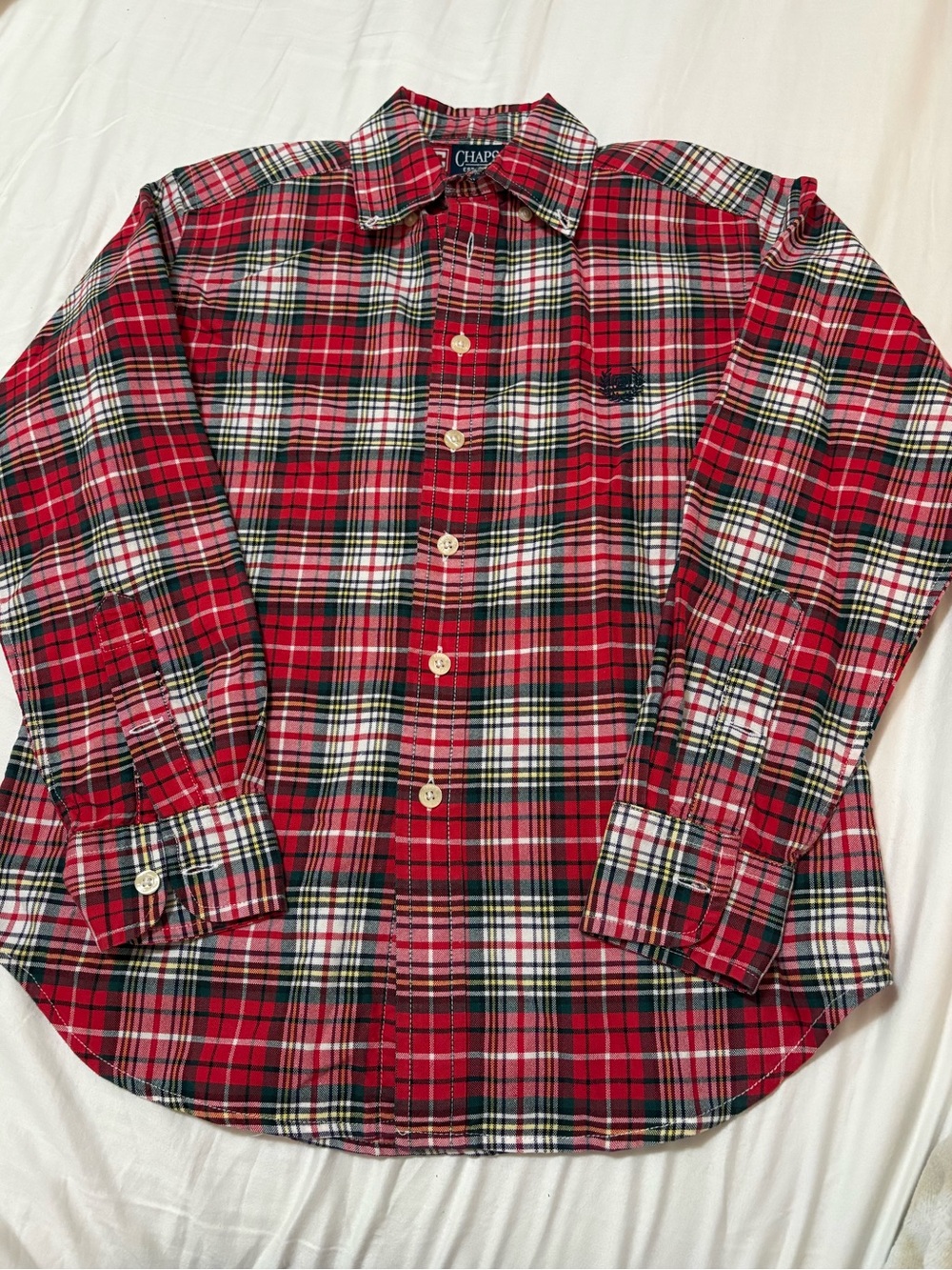 Chaps Boy’s Red Green Plaid Long-Sleeve Button-Down Shirt 8-10